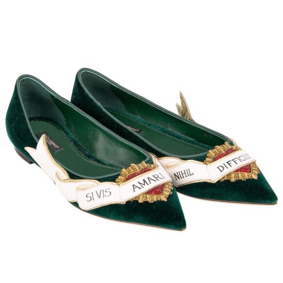Dolce & Gabbana - Velvet Sacred Heart Amanti Embroidered Ballet Flats BELLUCCI G - Picture 1 of 5